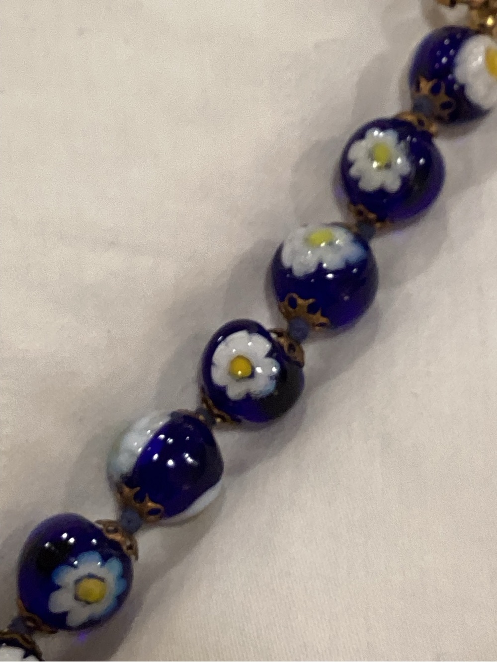 Murano Glass Beaded Bracelet Venetian Millefiori On Cobalt Blue Beads View 6